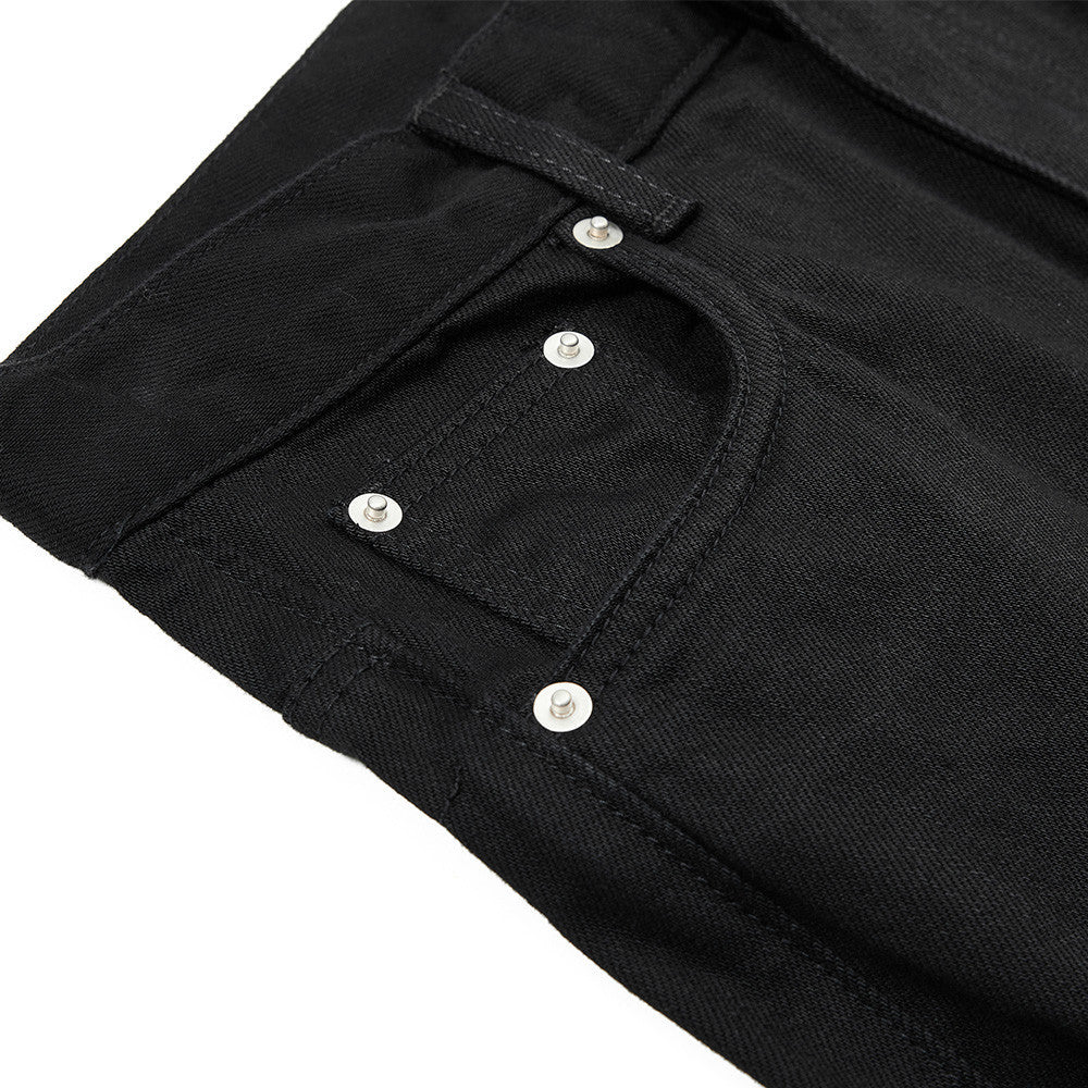 Men Black Denim Pants — Mid Waist Wide-Leg Street Fashion Jeans