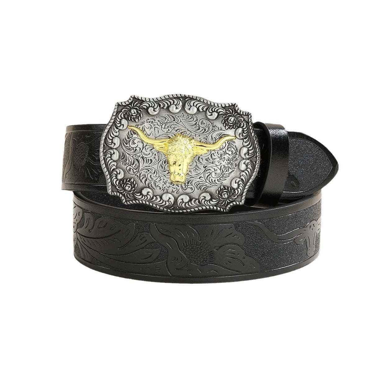 Western Cowboy Belt with Bull Head Big Board Buckle