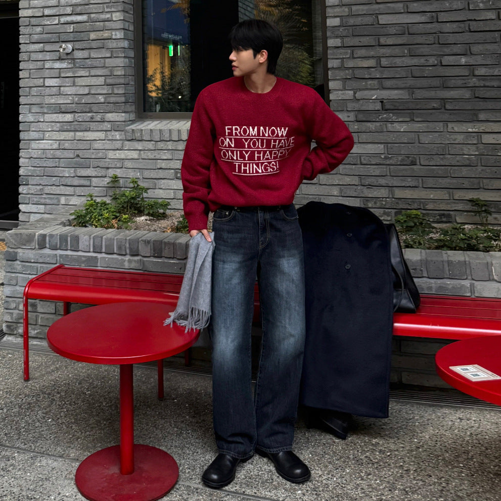 Retro Straight Leg Jeans Washed Distressed Wide Leg Long Pants Commuter Trousers