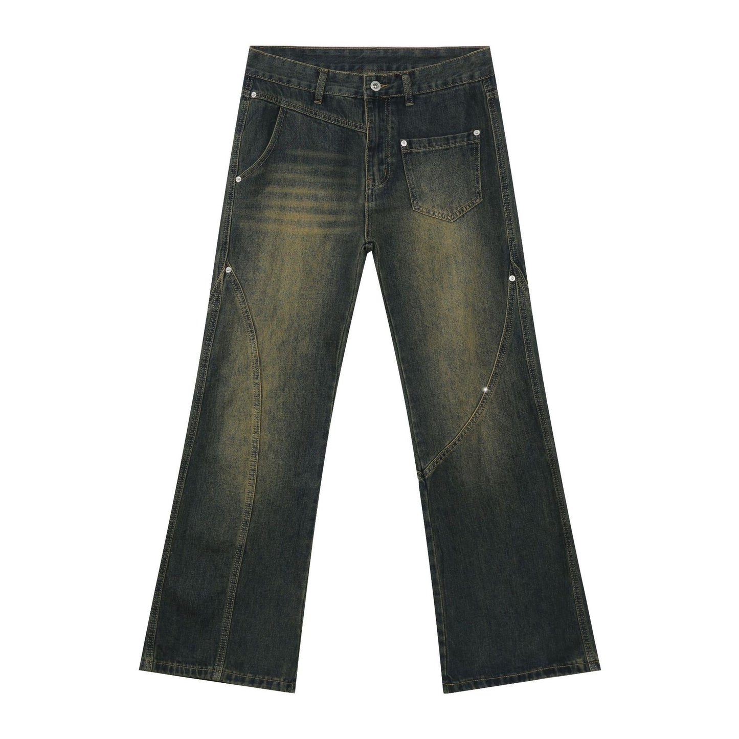 Denim | American Retro Vibe Water Washed Faded Slim Flared Jeans for Men
