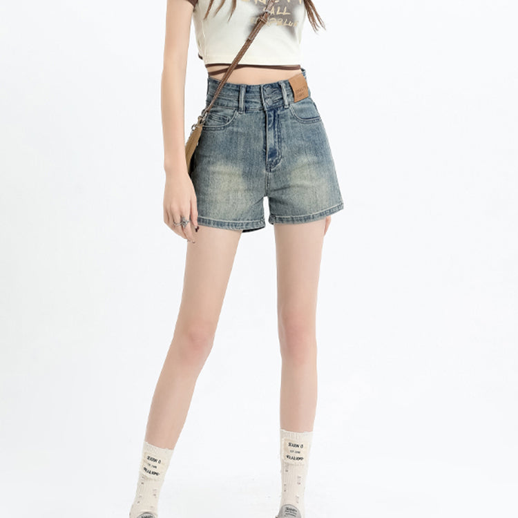 High Waist Slimming A-Line Denim Shorts for Women