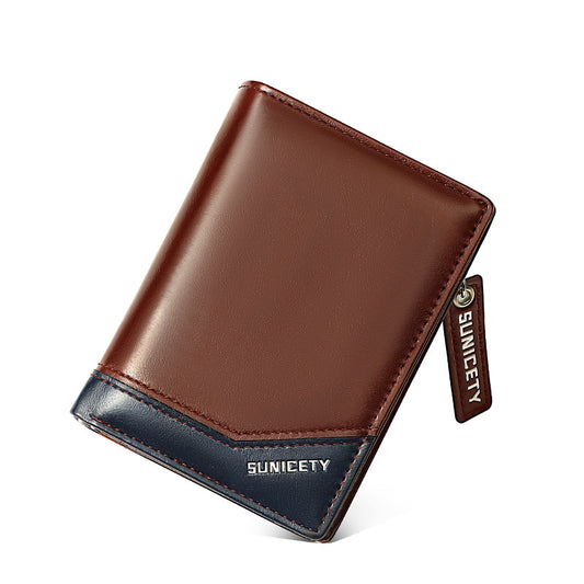 Leather Multi-Function Zipper Short Men's Wallet RFID Dollar Wallet Card Wallet