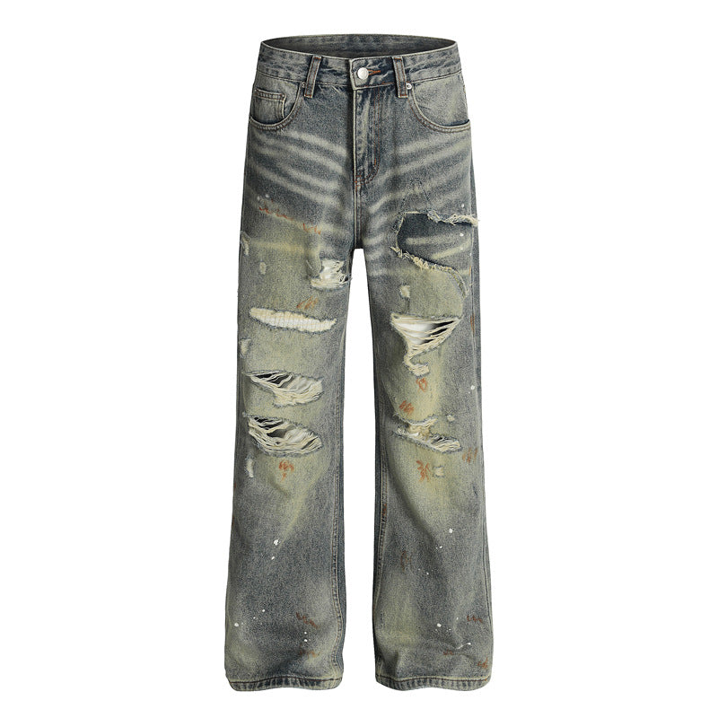Unisex Slimming Loose Fit Washed Distressed Denim Pants