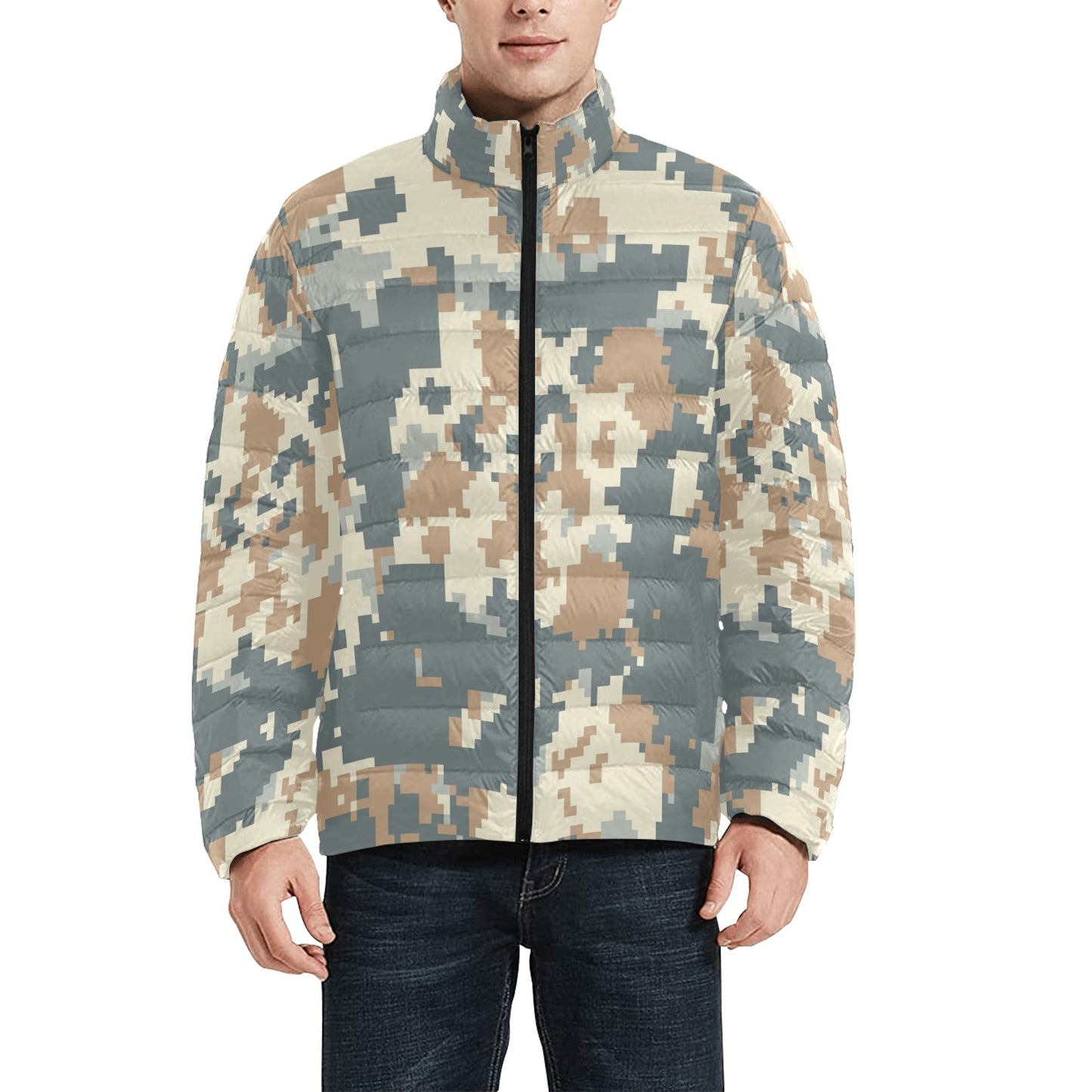 Men's Puffer Bomber Jacket - Blue Gray Digital Desert Camo