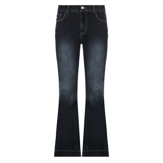 Retro Blue Low Waisted Straight Leg Casual Pants