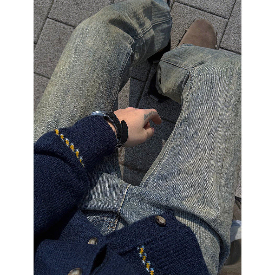 Casual Straight Leg Denim Pants - Vintage Wash