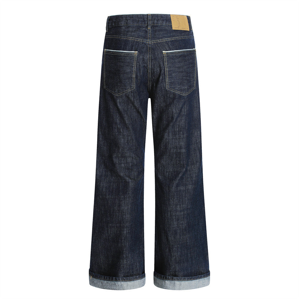 Men's Loose-Fit Cuffed Wide-Leg Denim Pants