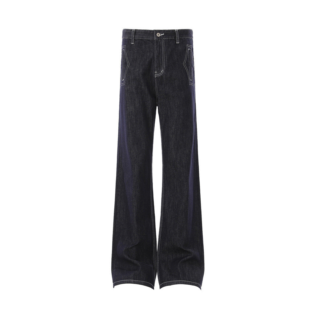 Loose Denim Bell Bottom Jeans — Mid Rise Zipper Front, Blue