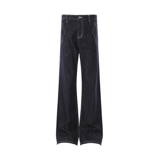 Loose Denim Bell Bottom Jeans — Mid Rise Zipper Front, Blue