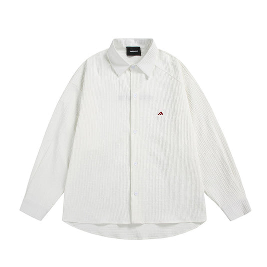 Wrinkle Casual Letter Embroidered Long Sleeved Shirt for Men and Women