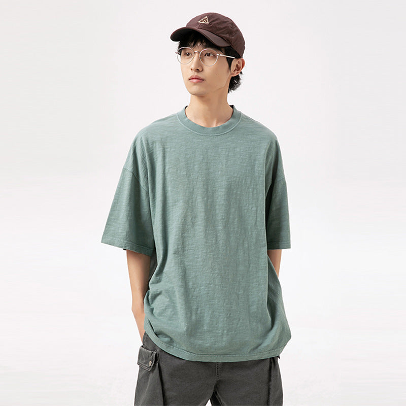 Washed Bamboo Cotton Round Neck Short Sleeved T-Shirts