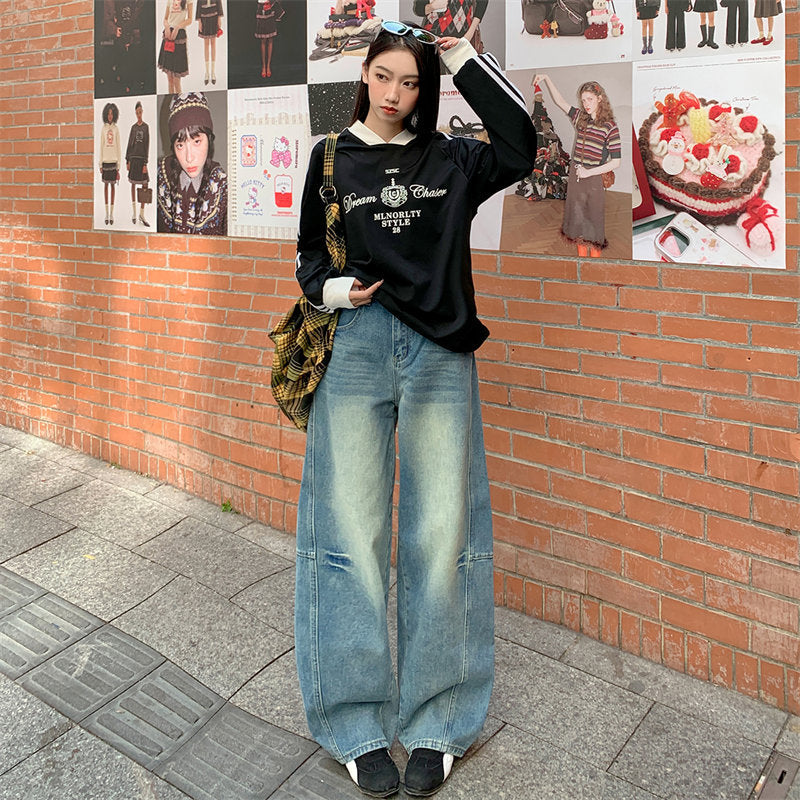 Smocked Loose Flare Denim Pants for Women - Summer Casual Long Trousers