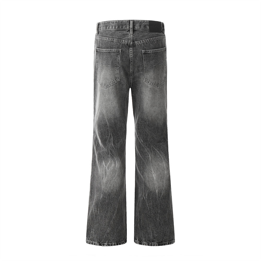 Men's Vintage Heavy-Washed Straight Leg Denim Pants