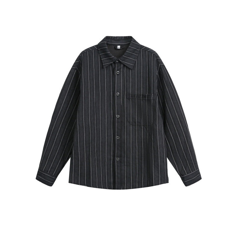 Long Sleeve Shirt with Striped Pattern Turn-Down Collar