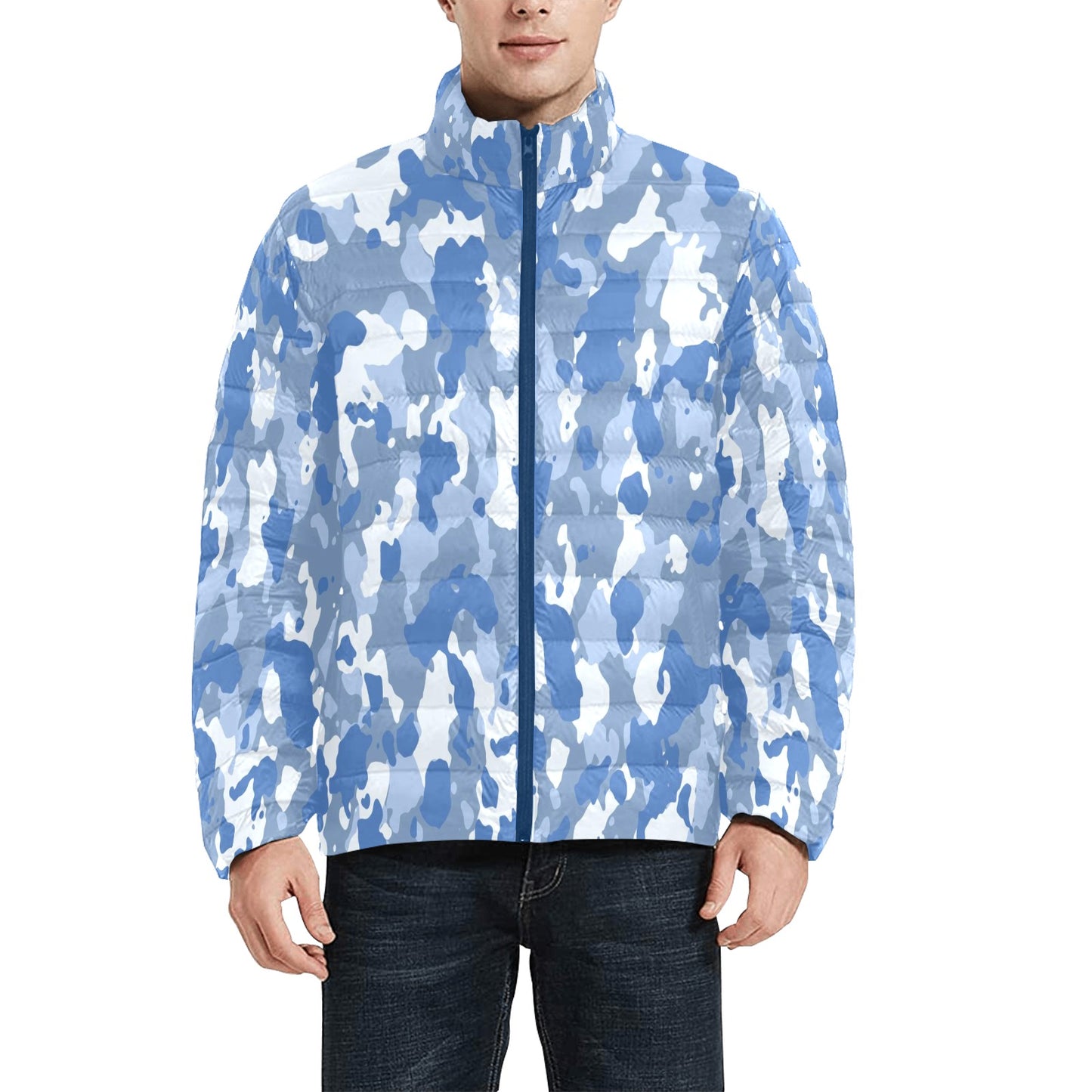 Light Blue Camo Puffer Bomber Jacket