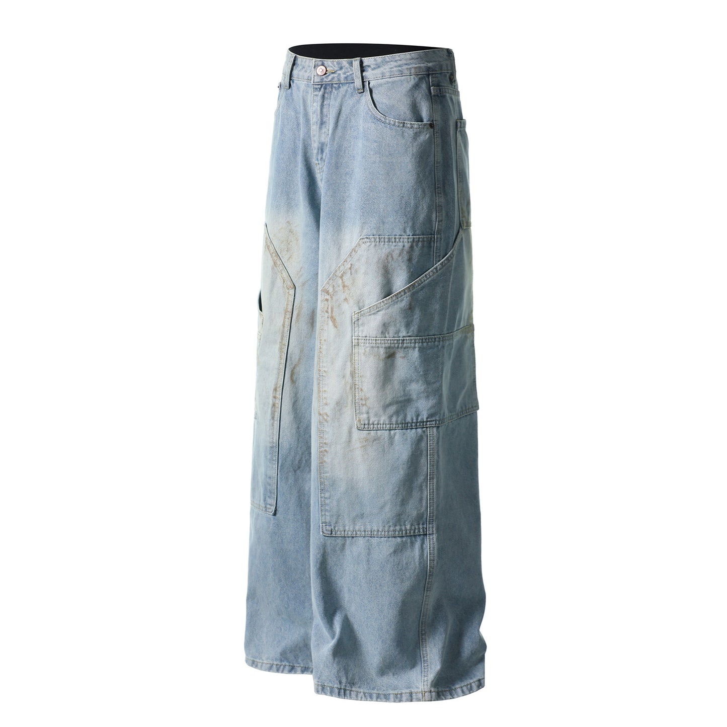 Ripped Denim Pants Tie Dye Wash Loose Straight Leg Pants