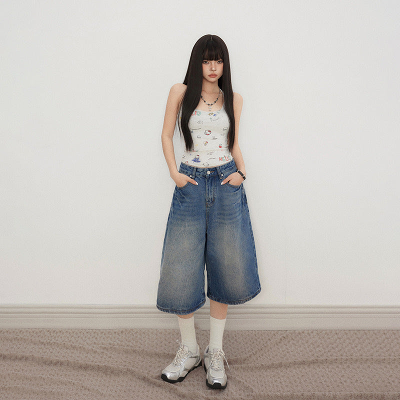 High Waist Loose Fit Straight Leg Wide Leg Denim Pants for Women