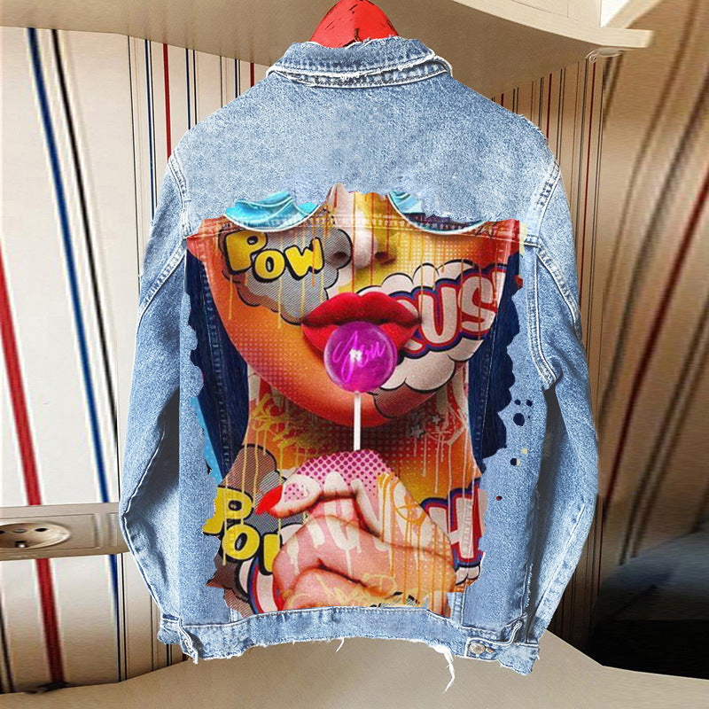Denim Jacket with Lollipop Print