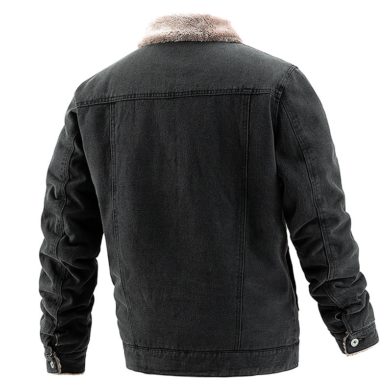 Men's Thick Plush Denim Jacket for Casual Wear