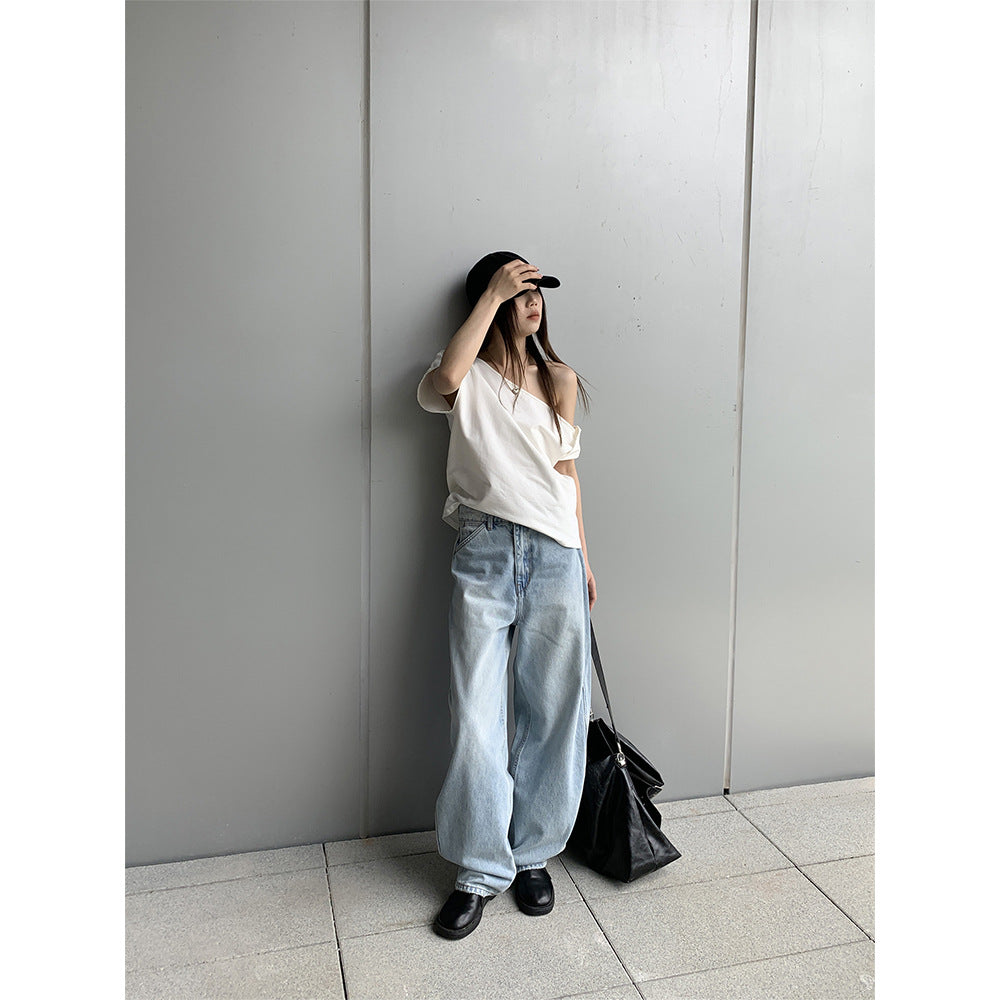 Loose Fit Relaxed Denim Pants for Women - Vintage Slimming Bootcut Trousers