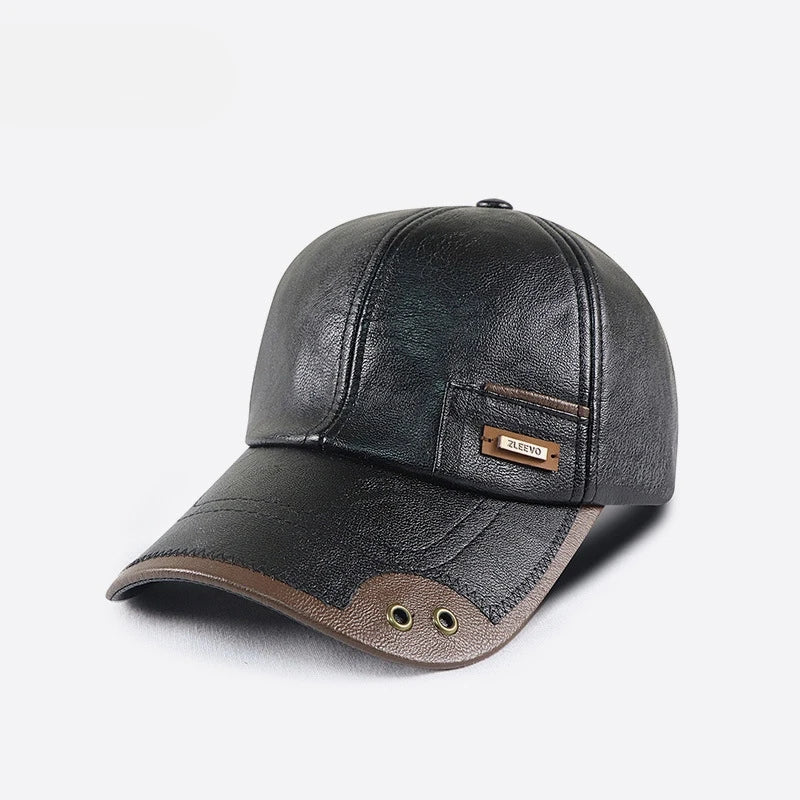 Leather Baseball Cap with Fashion Stitching for Middle-Aged and Elderly