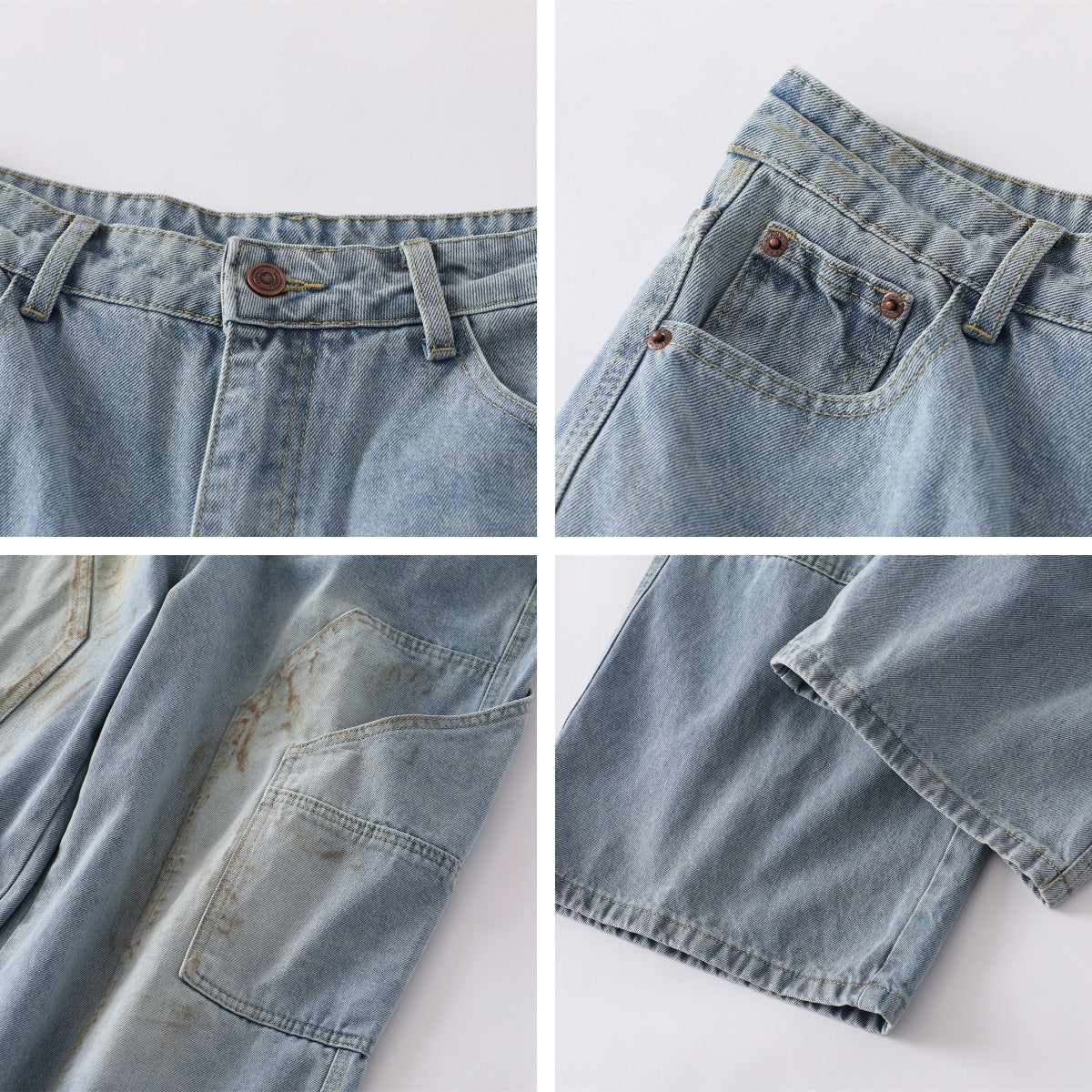 Washed Design Multi-Pocket Loose Straight Jeans for Men