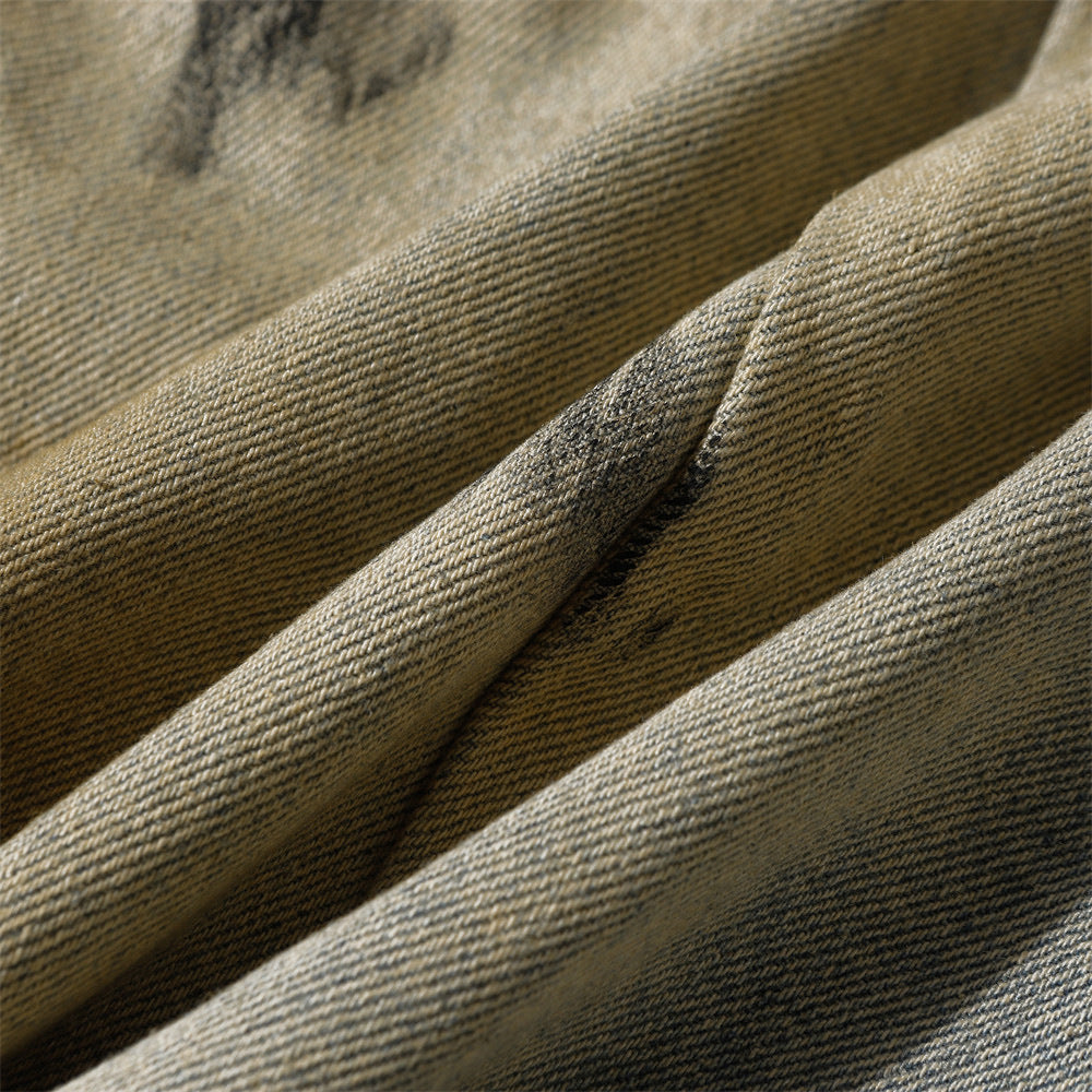 Men's Wide-Leg Punk Style Denim Pants with Paint Splatter