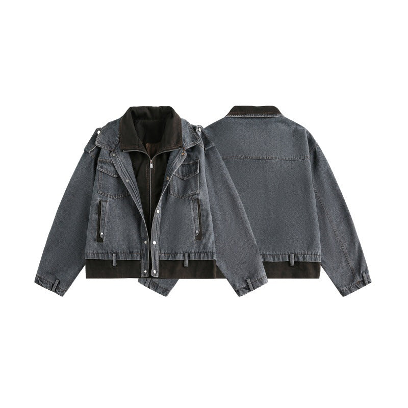 Patchwork Faux Two-Piece Retro Loose Denim Jacket