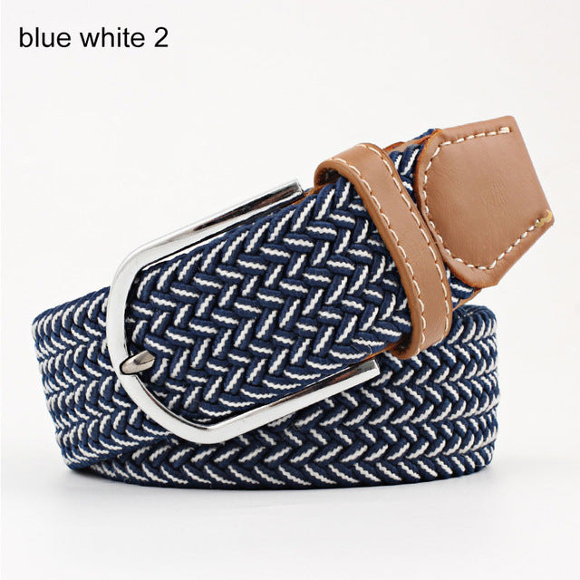 Women’s Striped Elastic Belt - Casual Waist Belt with Pin Buckle