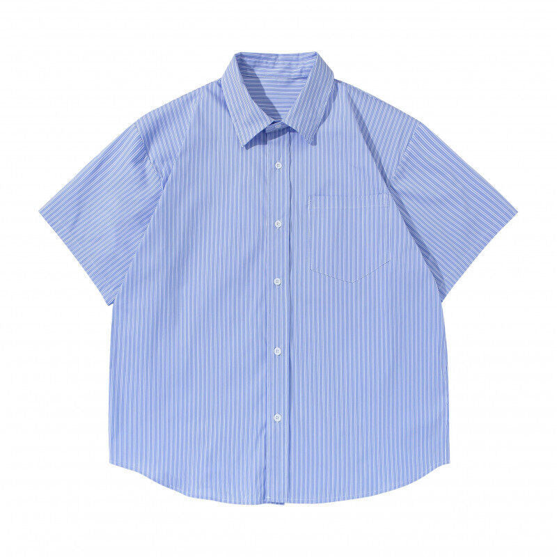 Minimally Striped Loose Short Sleeved Shirt for Men