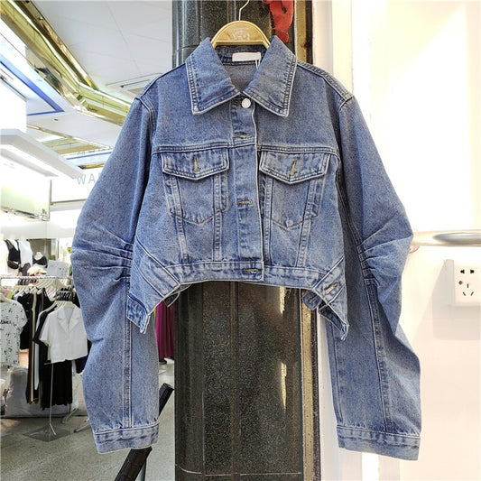 Crinkled Design Denim Jacket for Women