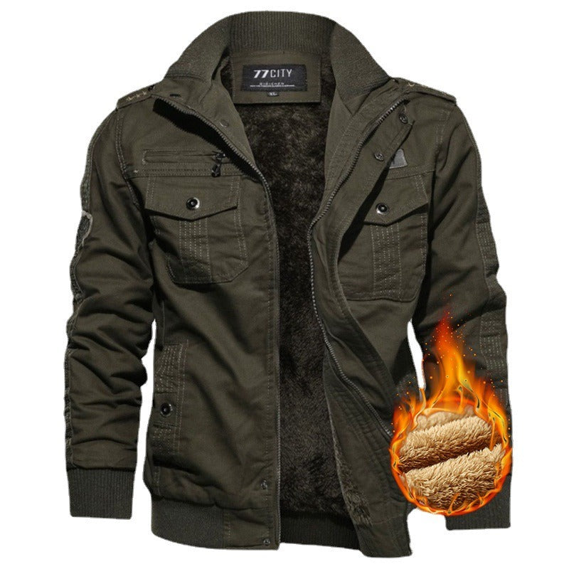 Men's Stand Collar Cotton Wash Plush Thickened Coat Large Casual Jacket