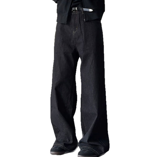 Loose Men's Denim Casual Pants with Relaxed Fit and Floor-Dragging Effect