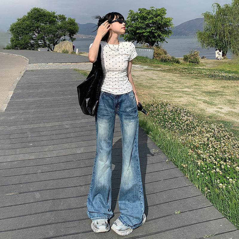 Women's Cracked Wide-Leg Jeans - Summer Loose Drape Bell-Bottom Pants