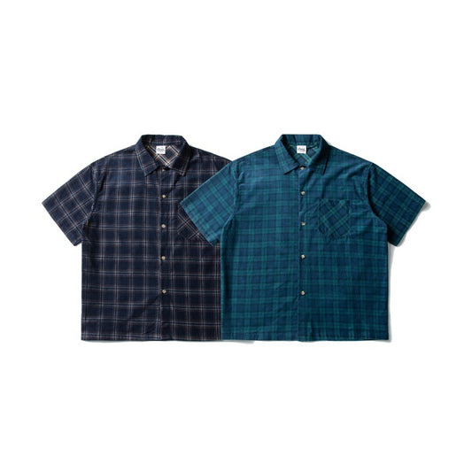 Chenille Plaid Lapel Short Sleeved Shirt for Men