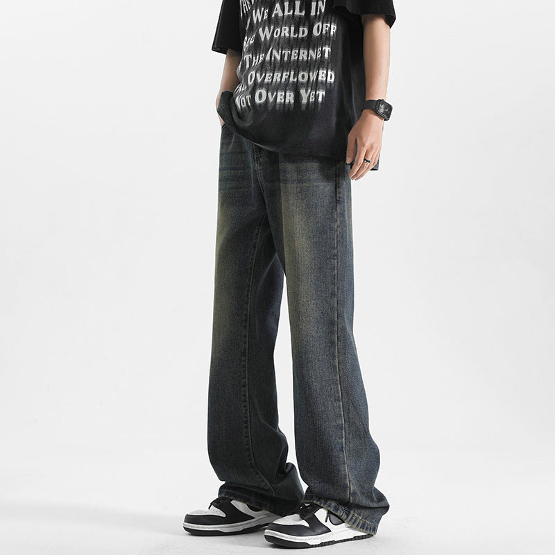 Men's Distressed Micro Flared Straight Leg Jeans