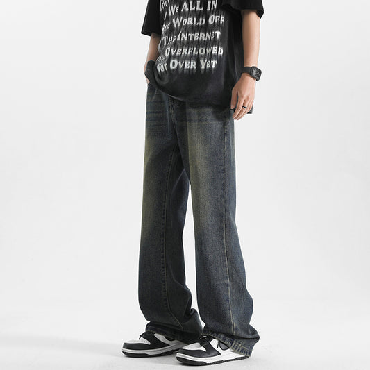 Men's Distressed Micro Flared Straight Leg Jeans