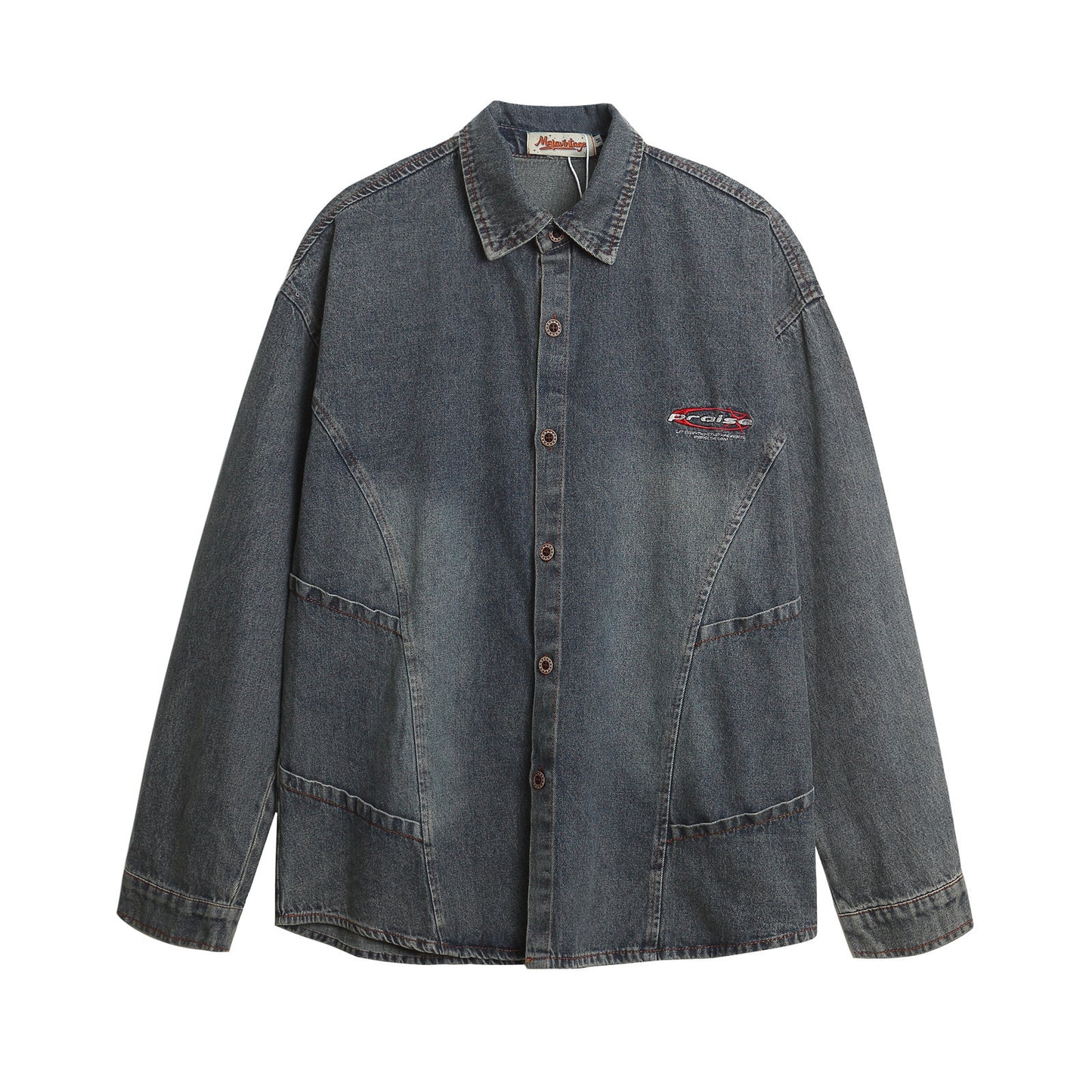 Washed Patchwork Denim Long Sleeve Shirt