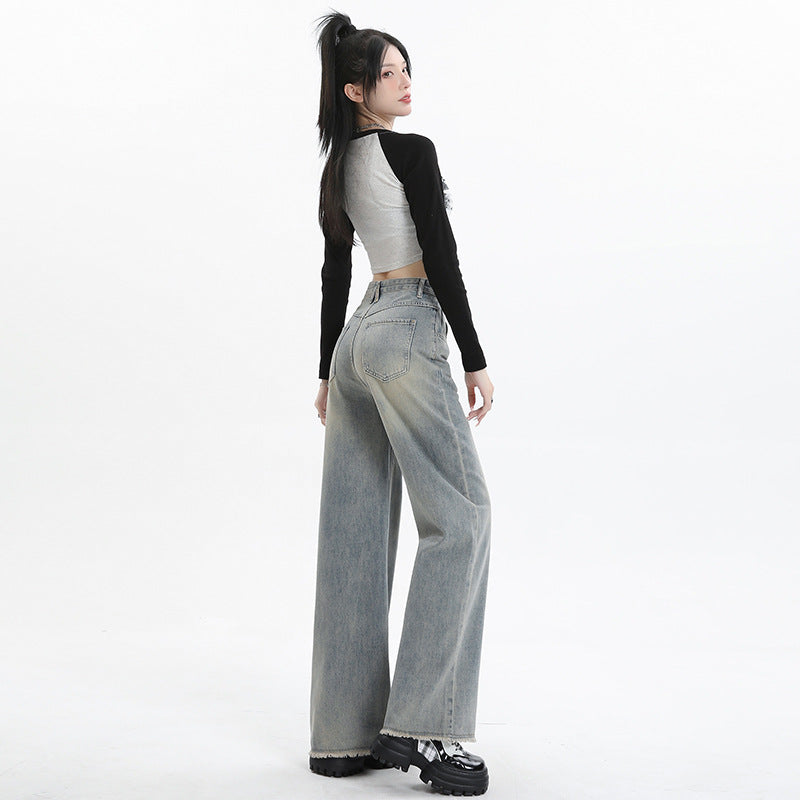 Wide Leg Jeans for Women - High Waist Loose Slimming Frayed Hem Pants