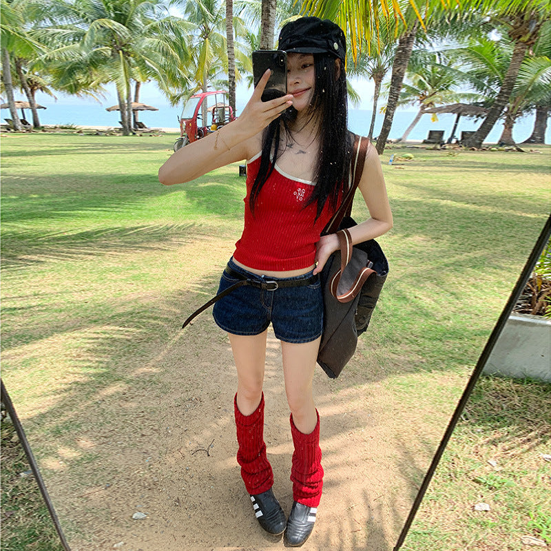 Low-Waist Cuffed Denim Mini Shorts for Women - Sexy Summer Bodycon Hot Pants