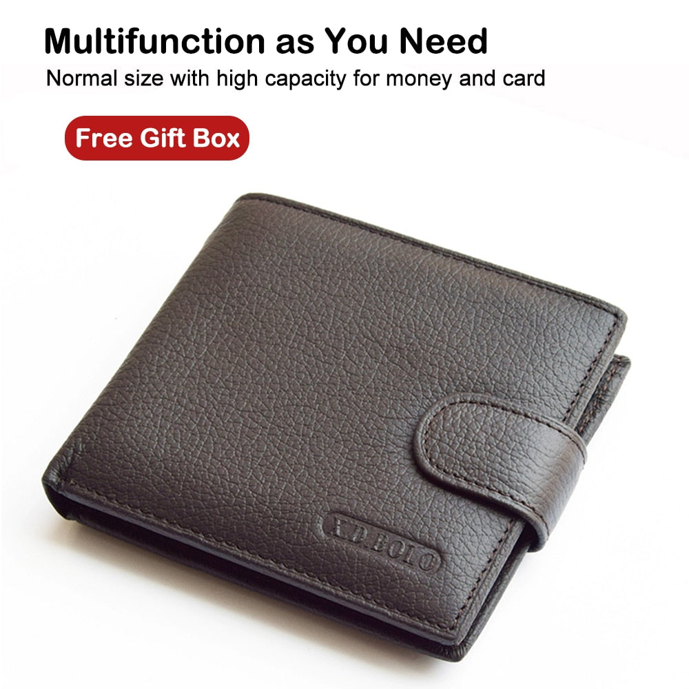 Men's Genuine Cow Leather Wallet with Coin Pocket - Premium Leather Money Bag