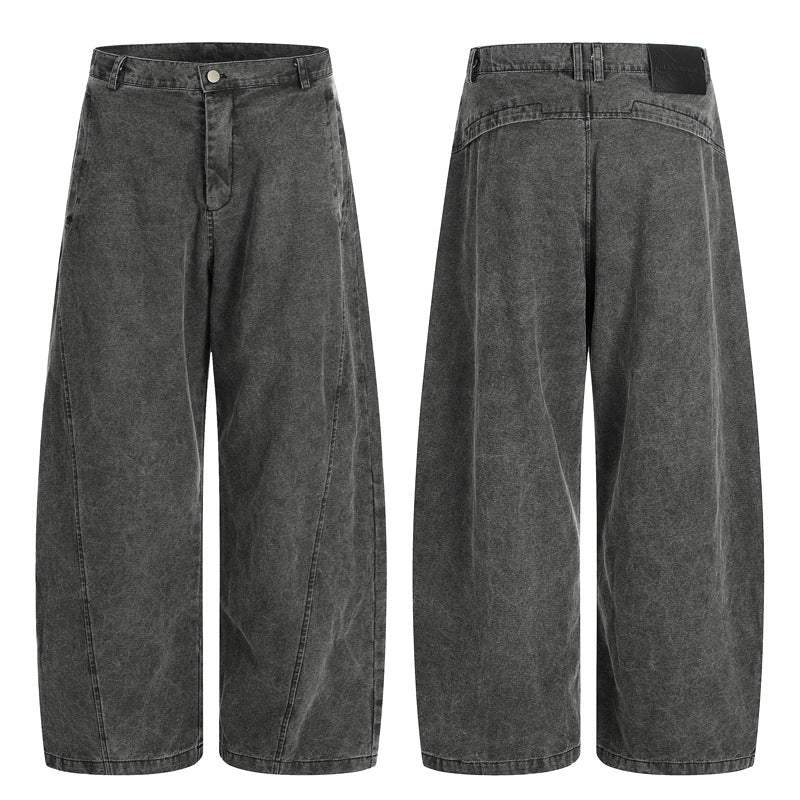 Washed Black Grey Workwear Denim Pants