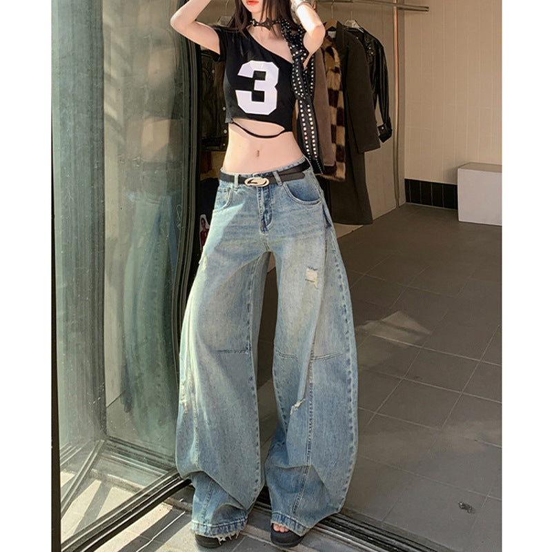 Unique  Scythe Denim Pants for Women - Slimming Distressed Wide-Leg Trousers