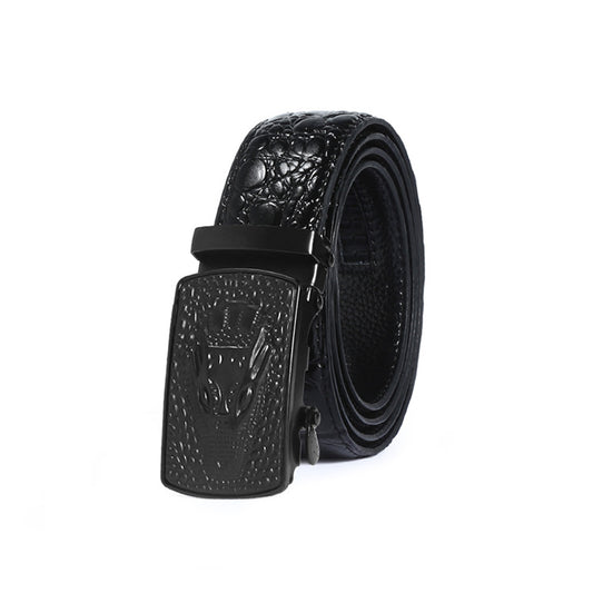 Crocodile Patterned Men's Belt with Automatic Buckle