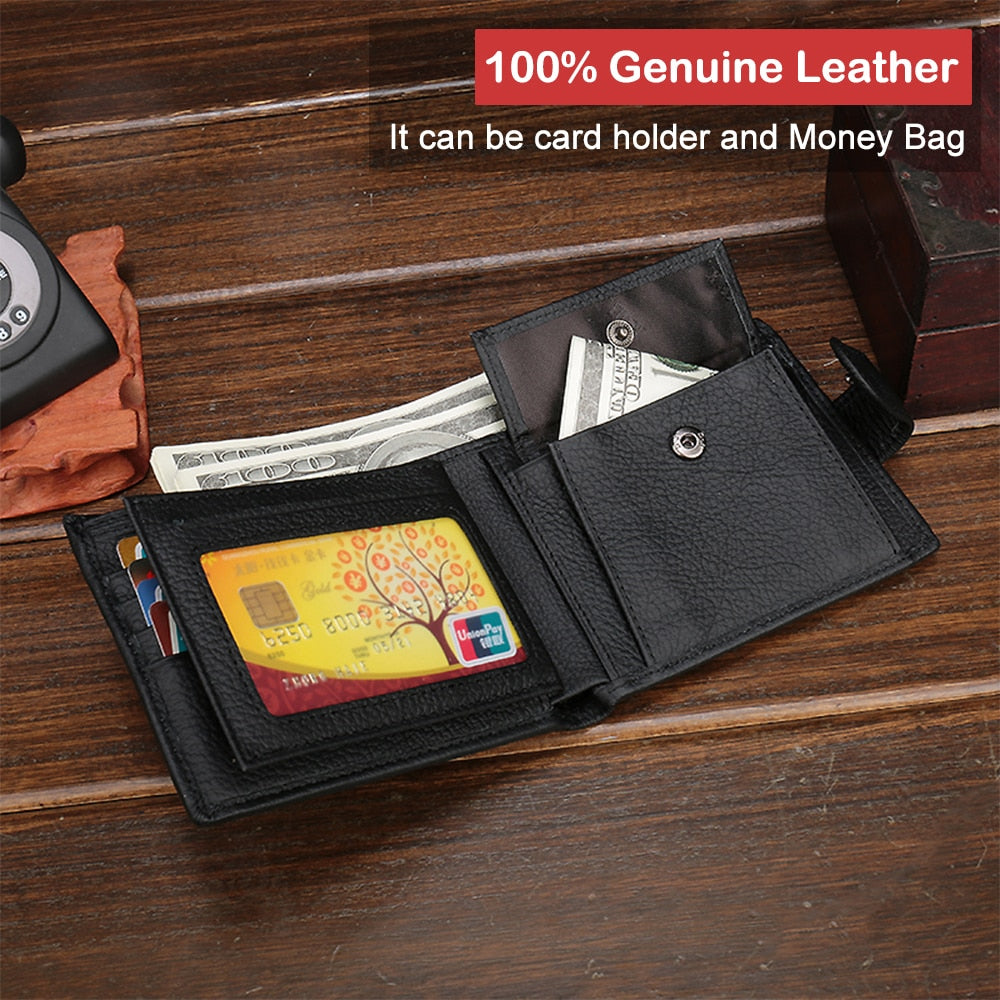 Men's Genuine Cow Leather Wallet with Coin Pocket - Premium Leather Money Bag