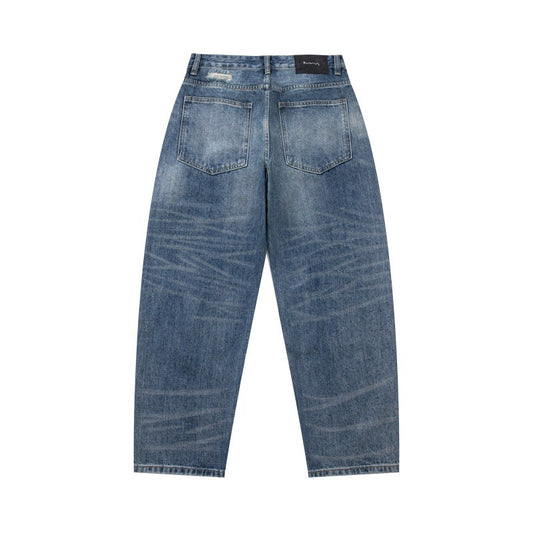 Distressed Cut-Out Tapered Jeans for Men - Japanese Retro Loose Fit