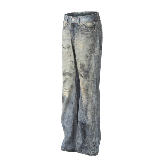 Distressed Denim Pants - Straight Fit Long Trousers