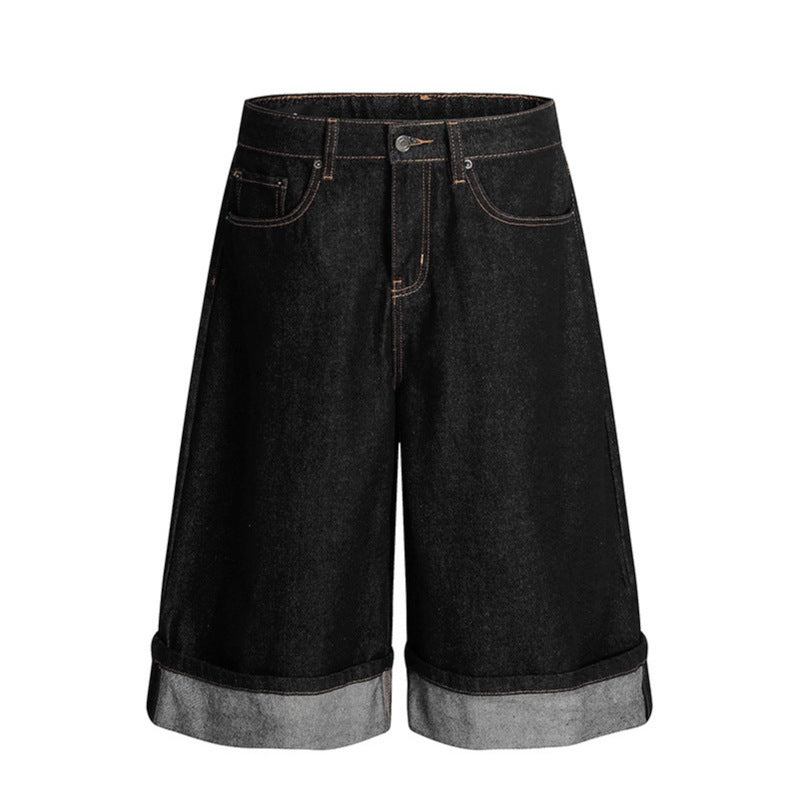 Premium Seven Inch Loose Straight Leg Wide Leg Denim Shorts