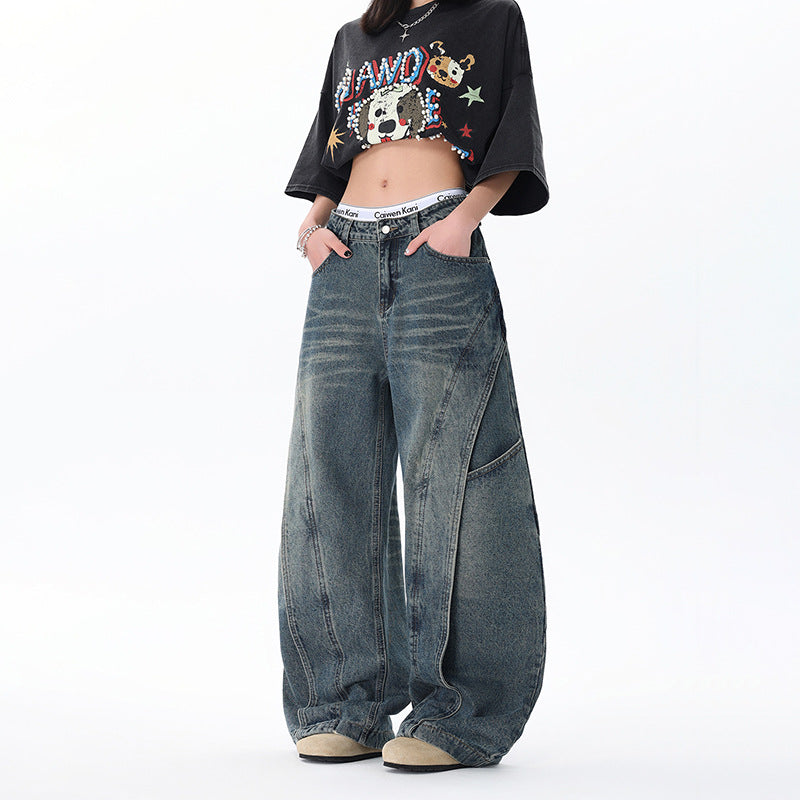 Deconstructed Wide Leg Denim Pants - Premium Japanese Craftsmanship