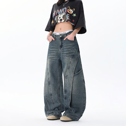 Deconstructed Wide Leg Denim Pants - Premium Japanese Craftsmanship